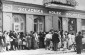 Jaslo, Poland. Jews gathering at the entrance to a store © Yad Vashem