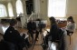 The Yahad team during an interview with a Jewish survivor at the synagogue of Daugavpils. ©Marija Sbrina/Yahad – In Unum